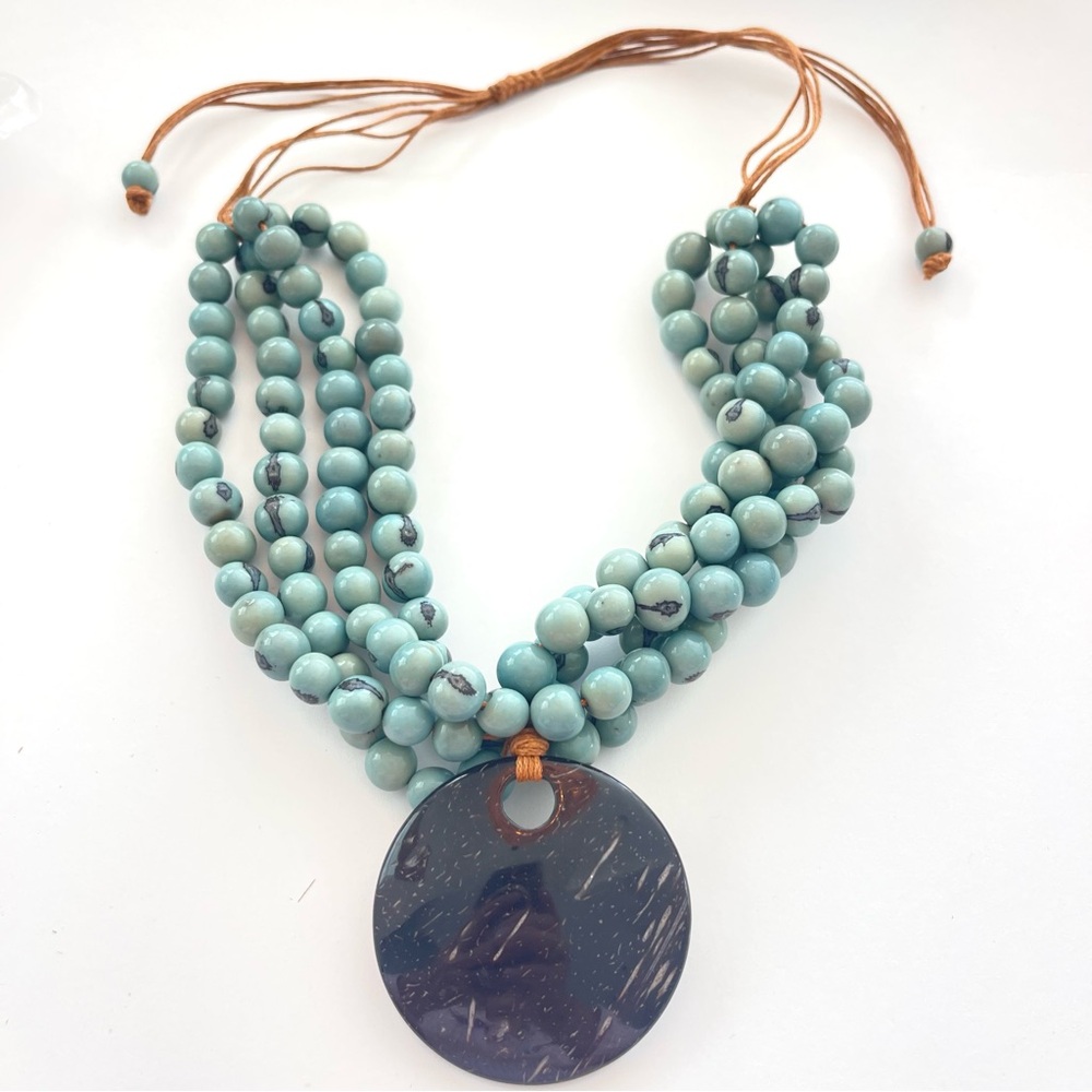 ACAI Y COCONUT Unique Jewelry Statement Necklace Ecuador Artisan Gift blue